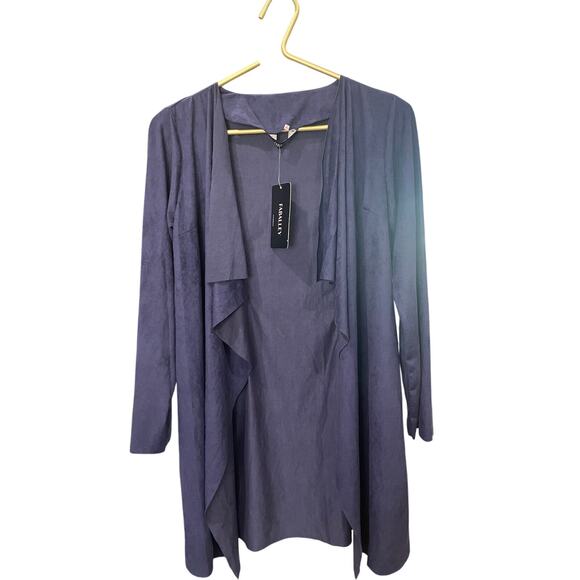 FABALLEY Navy Cardigan M – Faux Suede, Open Front, Lightweight Layer - Picture 3 of 6